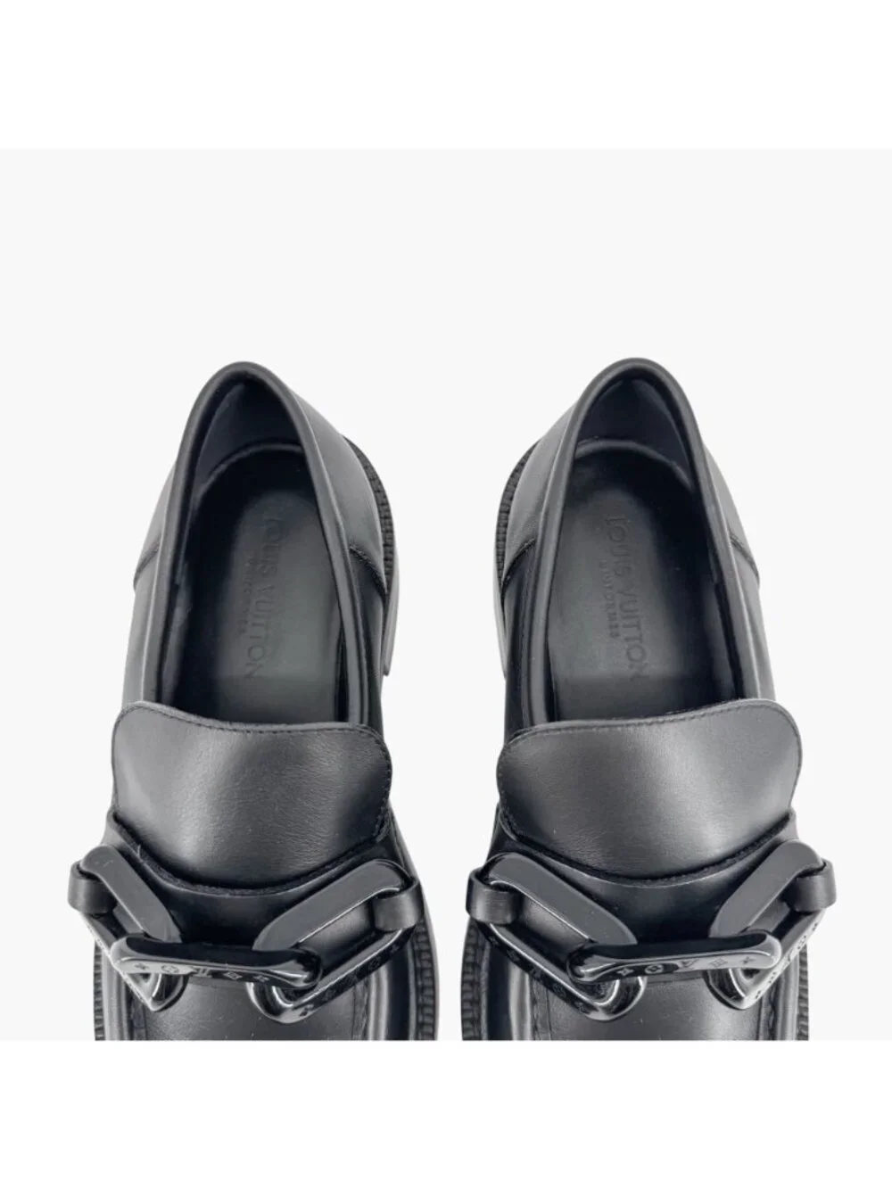 Louis Vuitton Academy Loafers Black LV Chain Platform Size 37.5 US 7.5 Women's